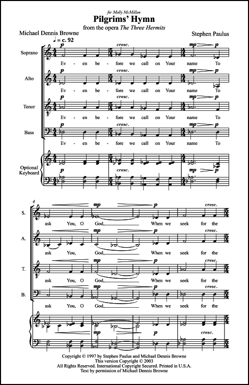Pilgrims' Hymn for SATB Chorus