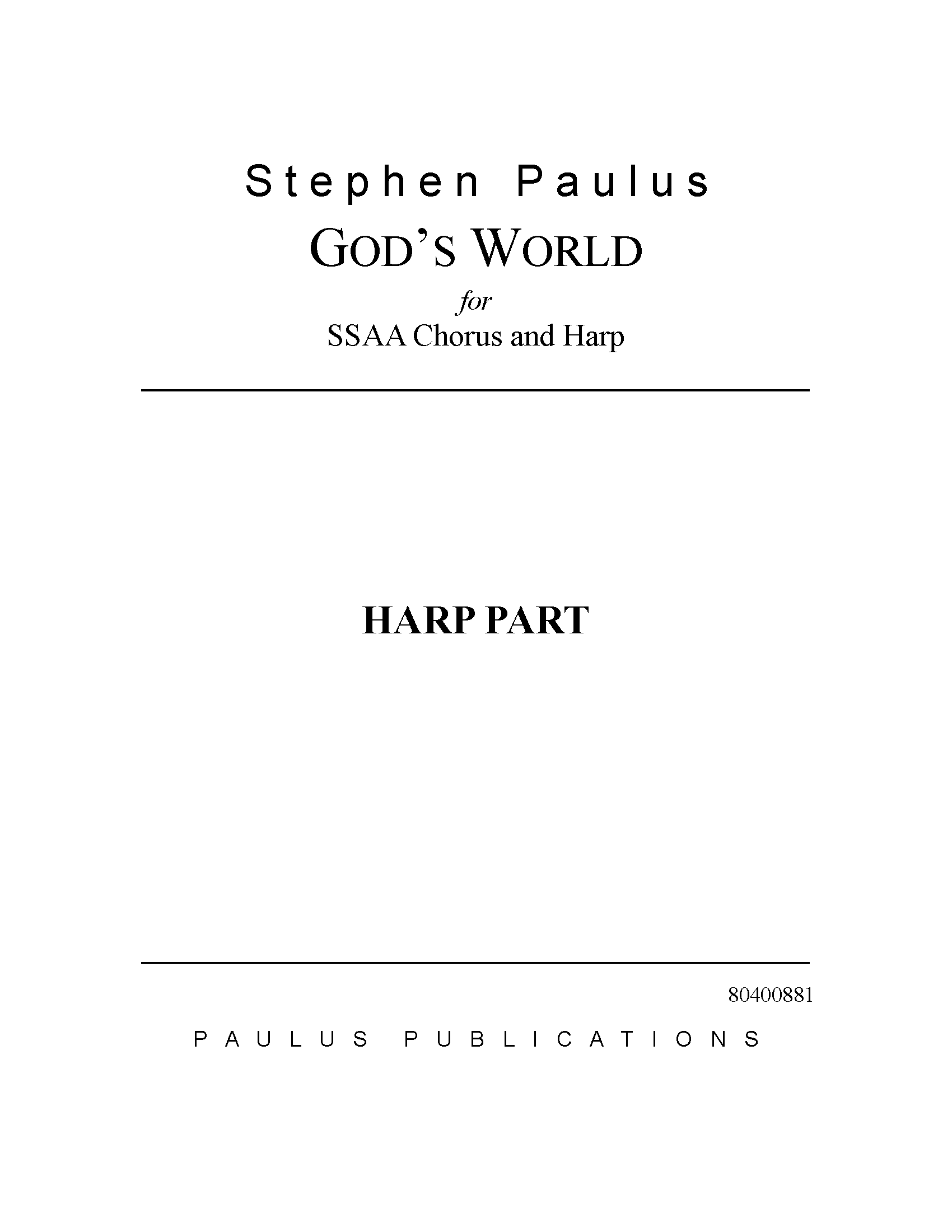 God's World (Harp part) for SSAA Chorus & Harp