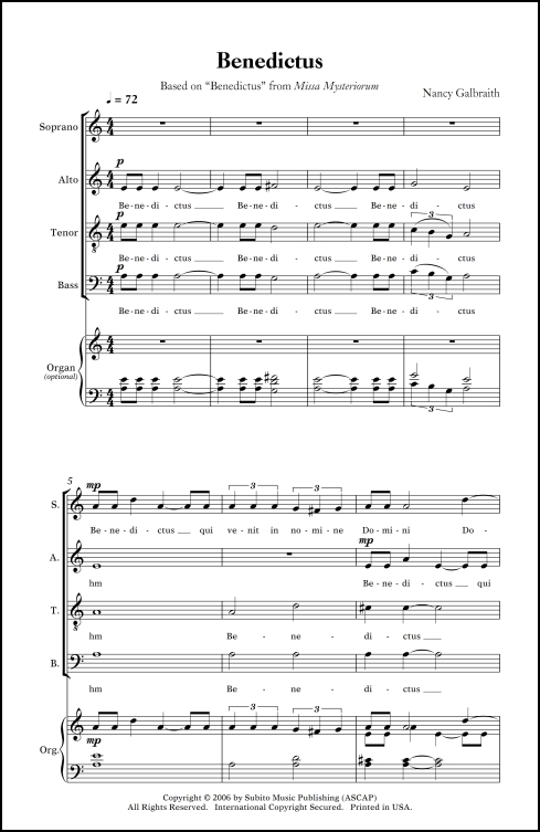 Benedictus (adapted from Benedictus from Missa Mysteriorum ) for SATB chorus & organ - Click Image to Close