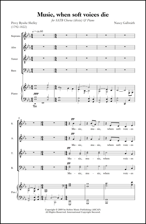 Music, when soft voices die for SATB chorus & piano - Click Image to Close