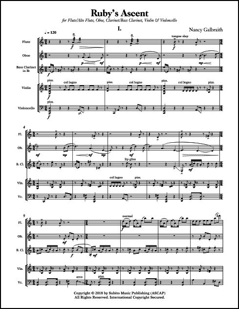 Ruby's Ascent for Flute/Alto Flute, Oboe, Clarinet/Bass Clarinet, Violin & Violoncello - Click Image to Close