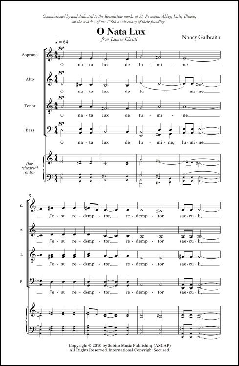 O Nata Lux (from Lumen Christi ) for SATB chorus, a cappella