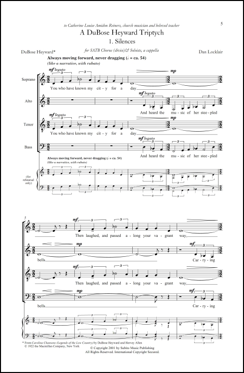 DuBose Heyward Triptych, A for SATB chorus (divisi), a cappella - Click Image to Close