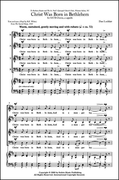 Christ was Born in Bethlehem for SATB chorus, a cappella - Click Image to Close