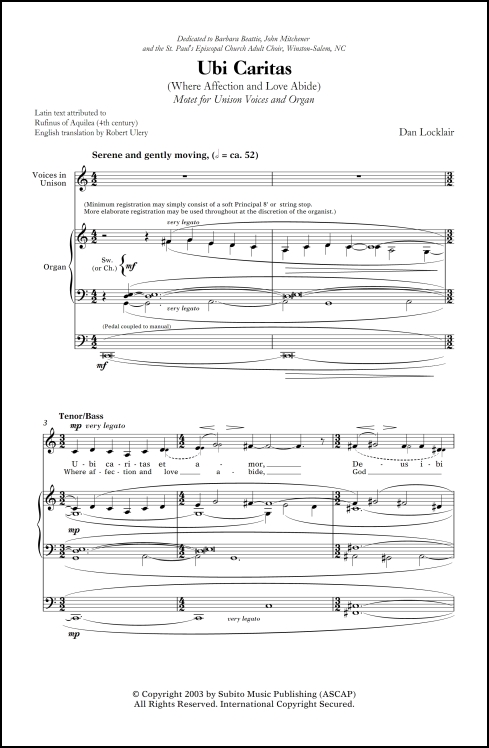 Ubi Caritas (Where Affection and Love Abide) motet for unison voices & organ - Click Image to Close