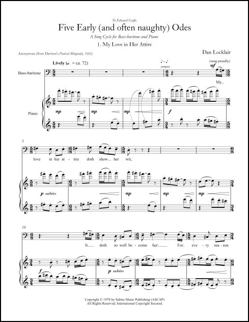 Five Early (and often naughty) Odes for bass-baritone & piano - Click Image to Close
