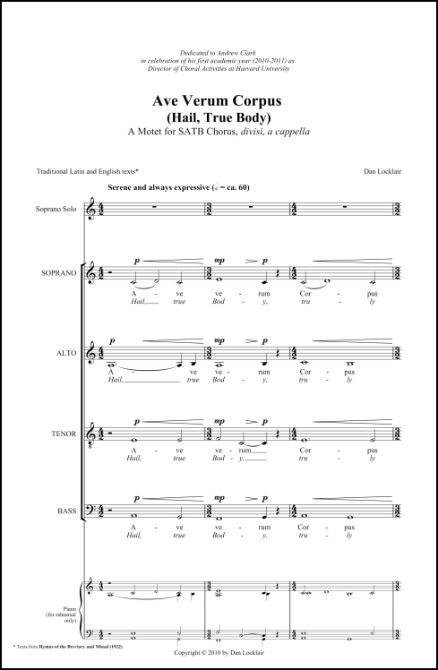 Ave Verum Corpus for SATB chorus (divisi), a cappella - Click Image to Close