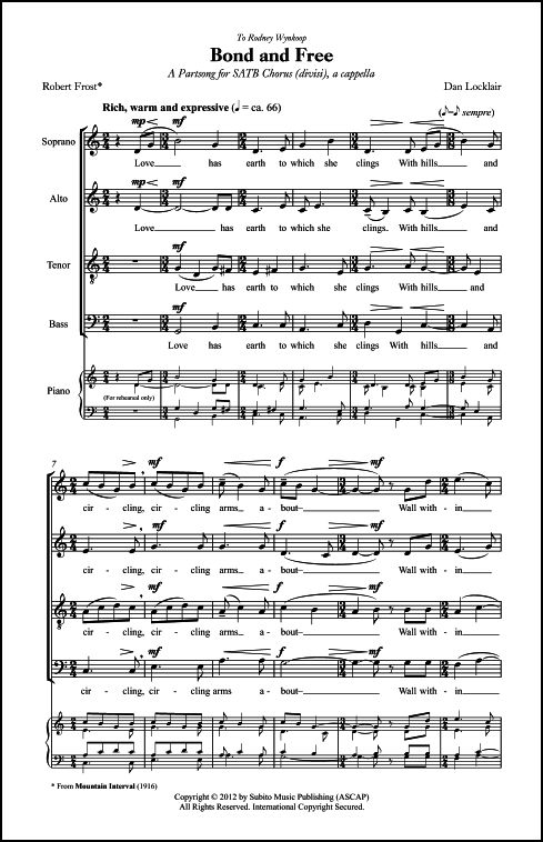 Bond and Free for SATB Chorus (divisi), a cappella