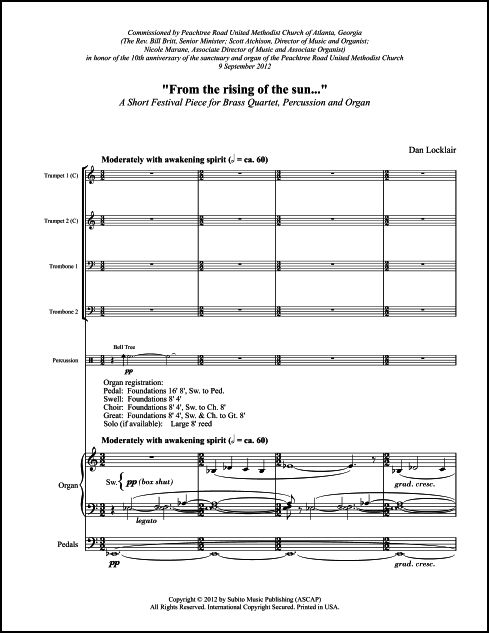 From the Rising of the Sun… for 2 Trumpets, 2 Trombones, Percussion & Organ
