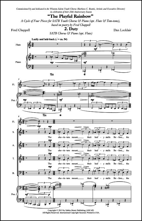 Duty (from The Playful Rainbow) for SATB Chorus & Piano (opt. Flute) - Click Image to Close