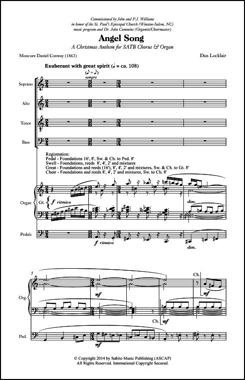 Angel Song for SATB Chorus & Organ - Click Image to Close