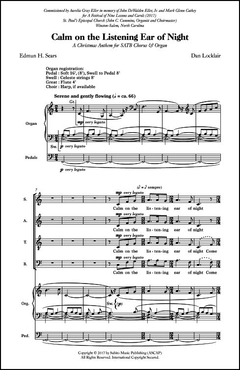 Calm on the Listening Ear of Night for SATB Chorus & Organ - Click Image to Close
