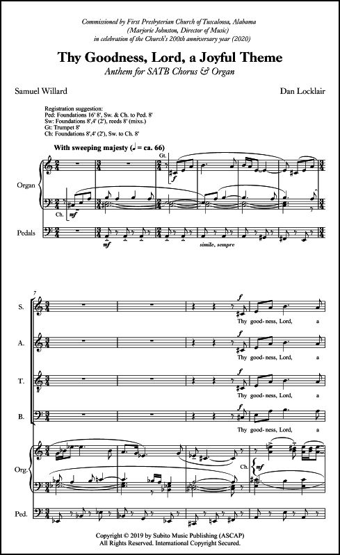 Thy Goodness, Lord, a Joyful Theme for SATB Chorus & Organ