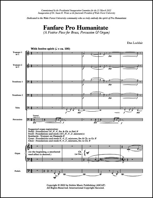 Fanfare Pro Humanitate for for Brass, Percussion & Organ - Click Image to Close