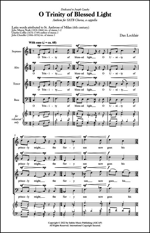 O Trinity of Blessed Light for SATB Chorus, a cappella