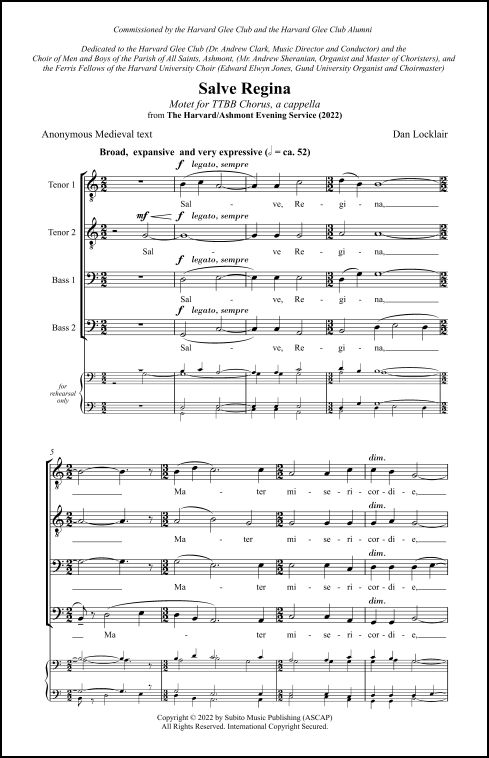 Salve Regina Motet for TTBB Chorus, a cappella