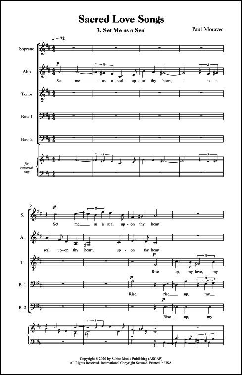 Sacred Love Songs: 2. Set Me As a Seal for SATBB, a cappella - Click Image to Close