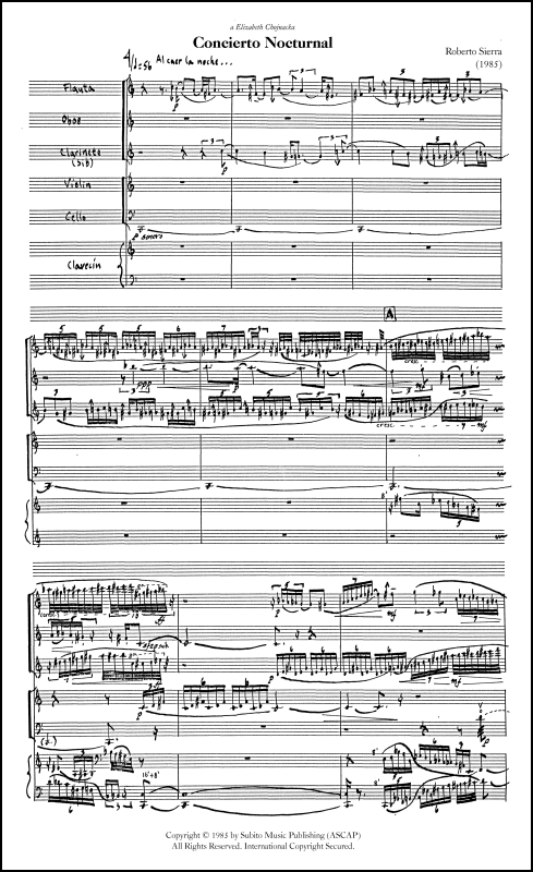 Concierto Nocturnal for harpsichord, flute, oboe, clarinet, violin & cello - Click Image to Close