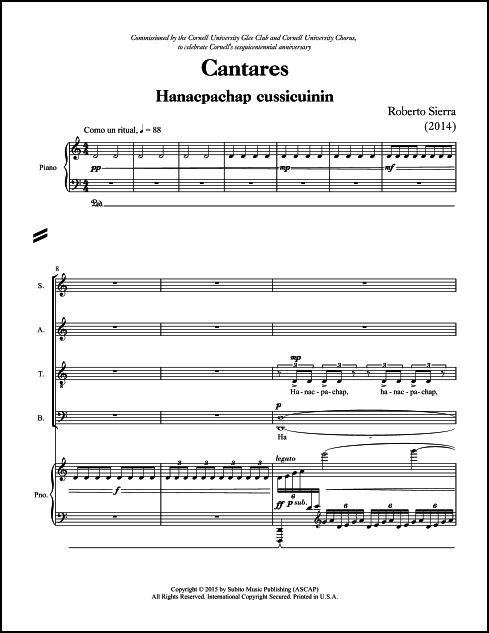Cantares (vocal score) for SATB Chorus (divisi) & Orchestra - Click Image to Close