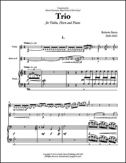 Trio for Horn in F, Violin & Piano - Click Image to Close