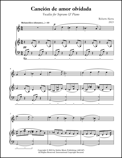 Canción de amor olvidada (Forgotten Love Song) for Vocalise for Soprano & Piano