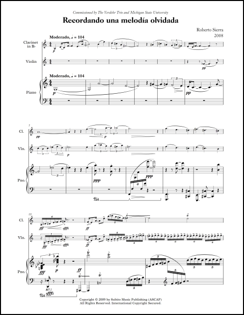 Recordando una Melodia Olvidada for clarinet, violin & piano - Click Image to Close