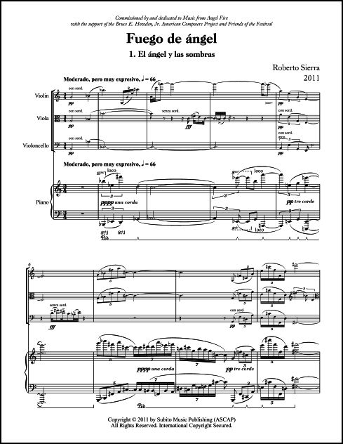 Fuego de ángel for Violin, Viola, Violoncello & Piano