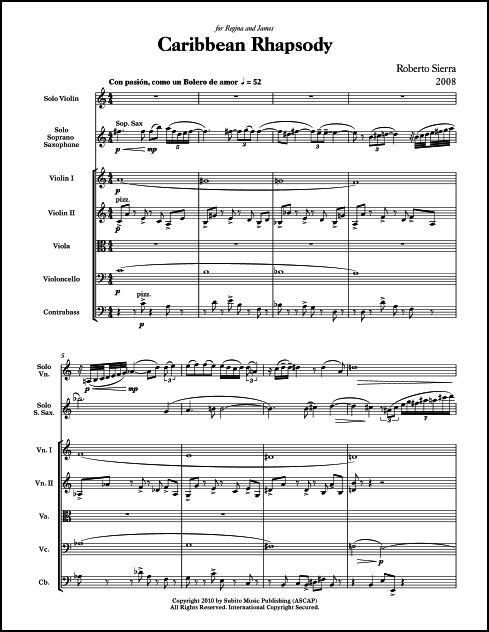 Caribbean Rhapsody for Solo Soprano & Tenor Saxophones & Chamber Orchestra - Click Image to Close