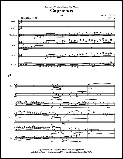 Caprichos for Flute, Clarinet, Percussion, Violin, Violoncello & Piano - Click Image to Close