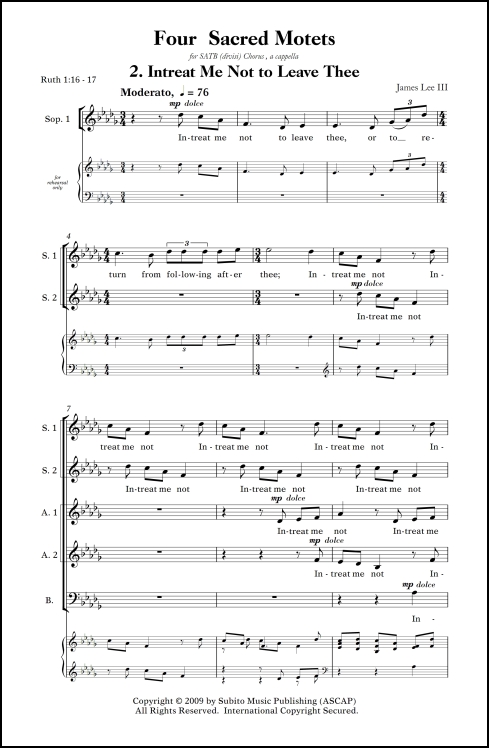 Four Sacred Motets: 2. Intreat Me Not to Leave Thee for SATB (divisi) chorus, a cappella - Click Image to Close