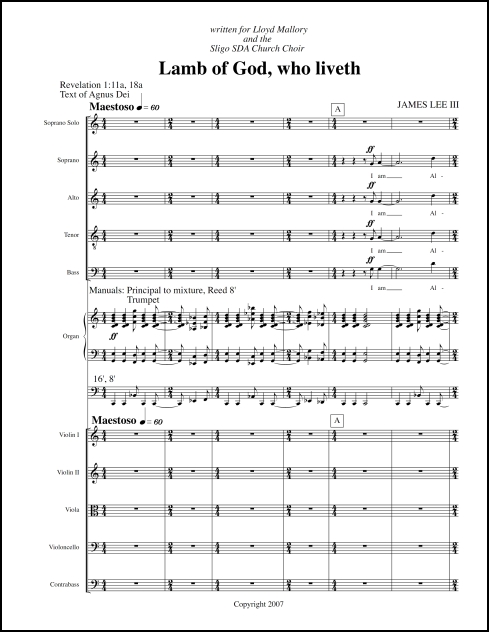 Lamb of God, who liveth for soprano soloist, SATB chorus, organ & strings - Click Image to Close