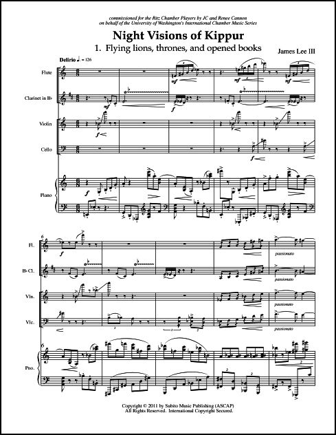 Night Visions of Kippur for Flute, Clarinet, Violin, Violoncello & Piano