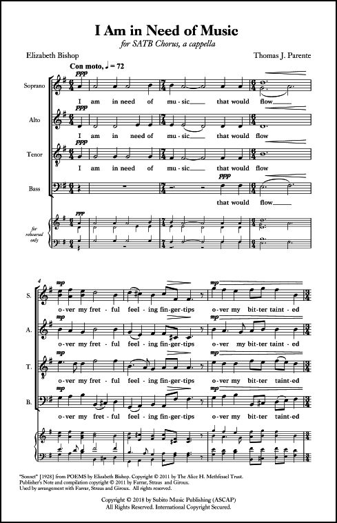 I Am in Need of Music for SATB Chorus, a cappella - Click Image to Close