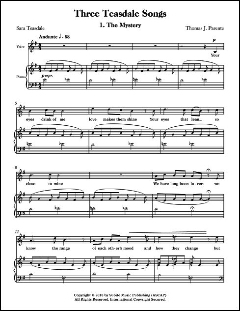 Three Teasdale Songs for Voice & Piano - Click Image to Close