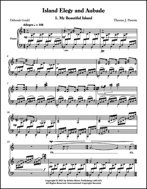 Island Elegy and Aubade for Soprano(s) & Piano (with opt. Melodica) - Click Image to Close