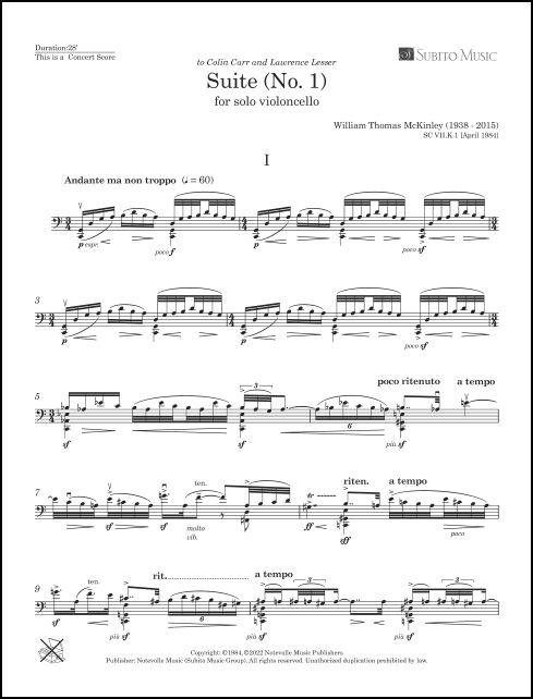 Suite (No. 1) for Violoncello Solo - Click Image to Close