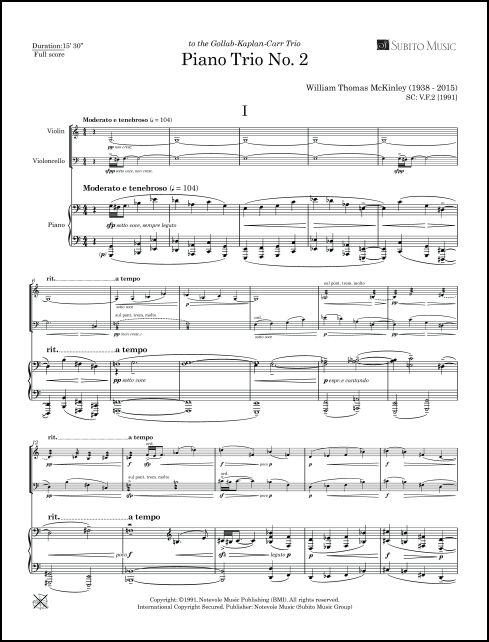 Piano Trio No. 2 for Violin, Violoncello, and Piano - Click Image to Close
