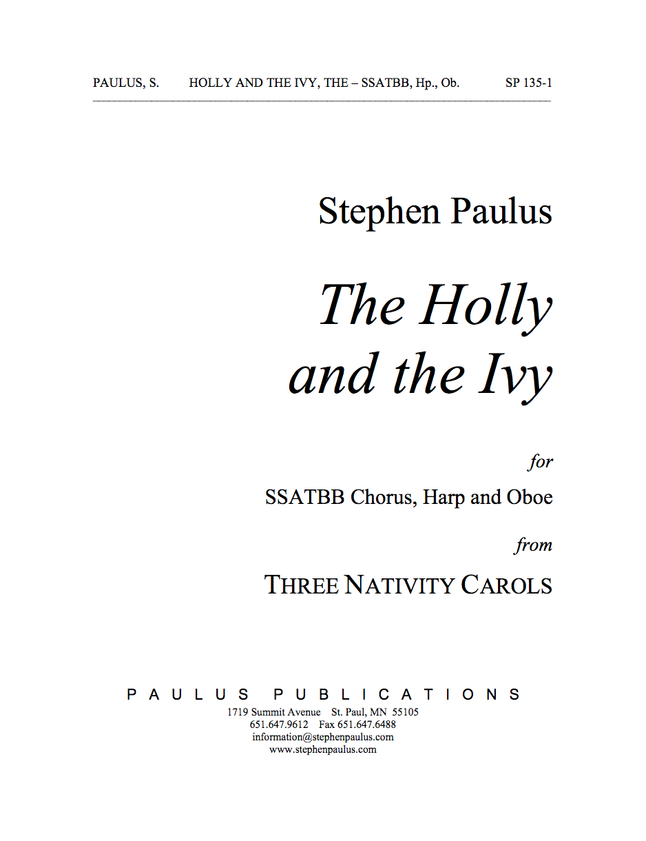 Holly & the Ivy, The (THREE NATIVITY CAROLS) for SSATBB Chorus, Harp & Oboe - Click Image to Close