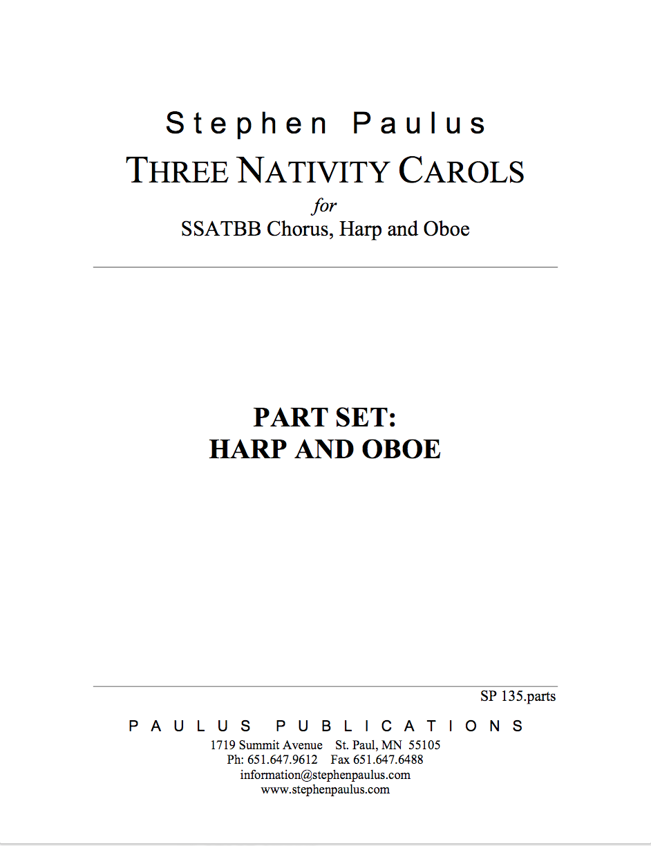 Three Nativity Carols - PARTS for SSATBB Chorus, Oboe & Harp