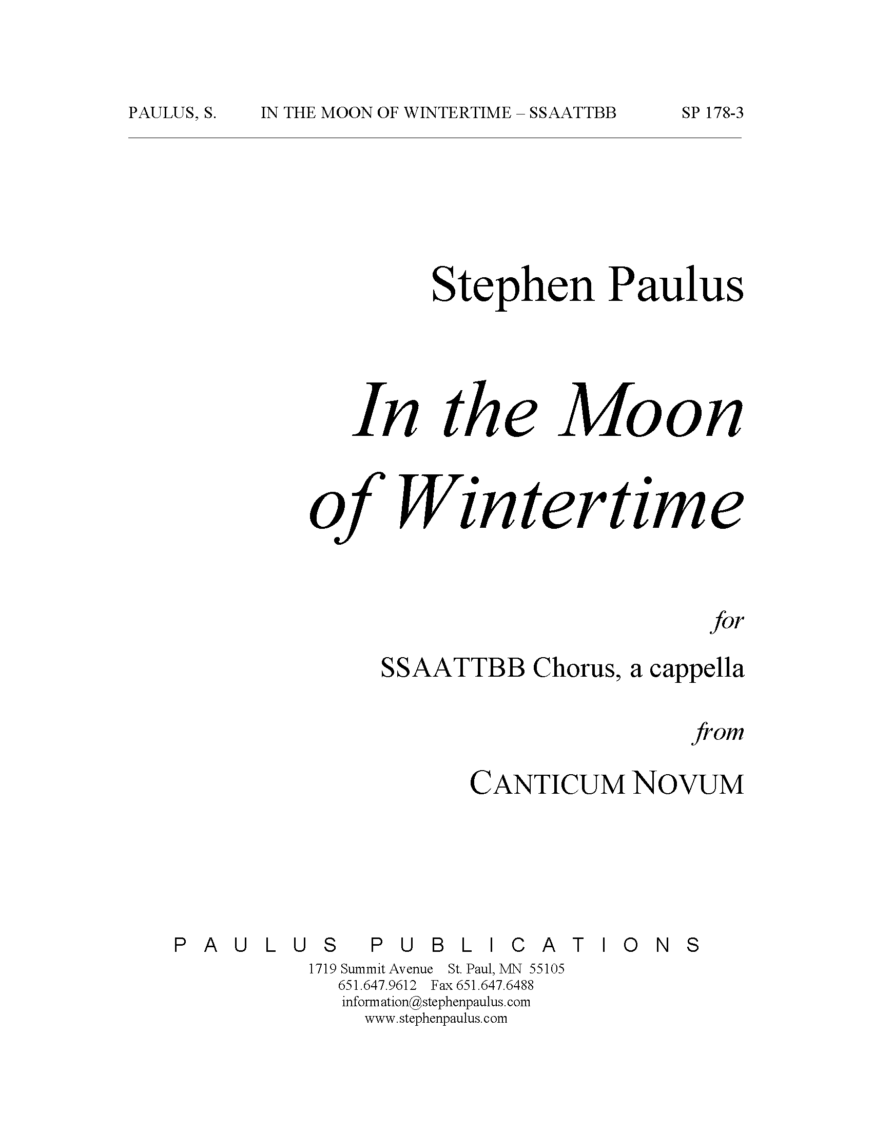 In the Moon of Wintertime (from Canticum Novum) for SSAATTBB, a cappella - Click Image to Close