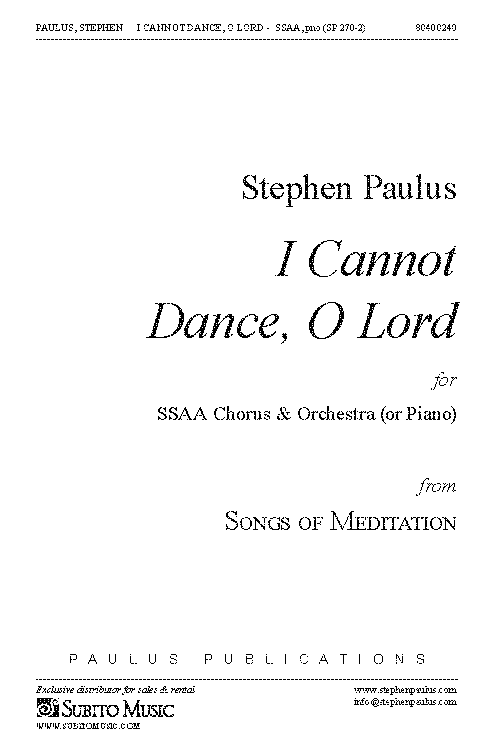 I Cannot Dance, O Lord (SONGS OF MEDITATION) for SSAA Chorus & Piano - Click Image to Close
