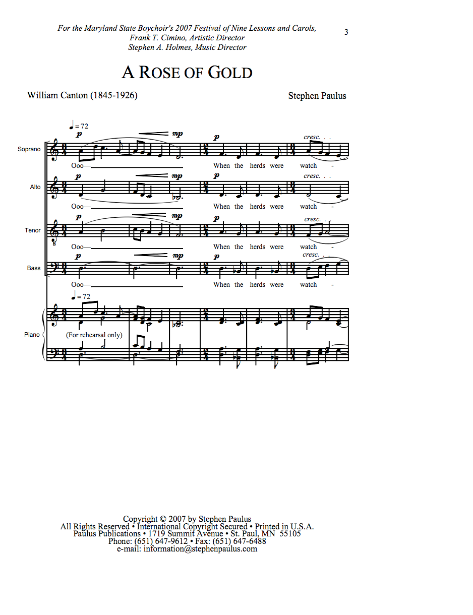 Rose of Gold, A for SSATBB Chorus & Piano