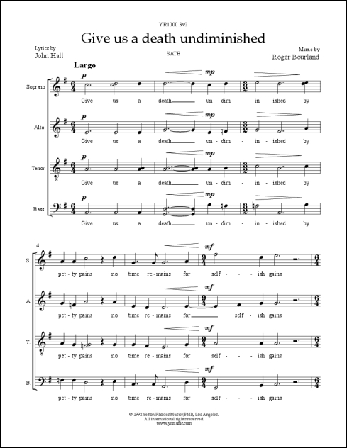 Give us a death undiminished for SATB, a cappella