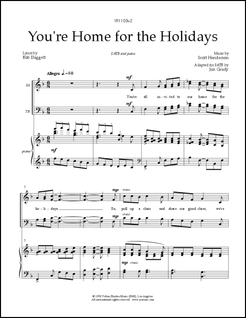 You're Home for the Holidays for SATB & piano