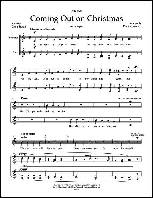 Coming Out on Christmas for SSAA Chorus, a cappella - Click Image to Close