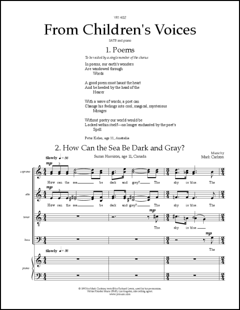 From Children's Voices for SATB & piano