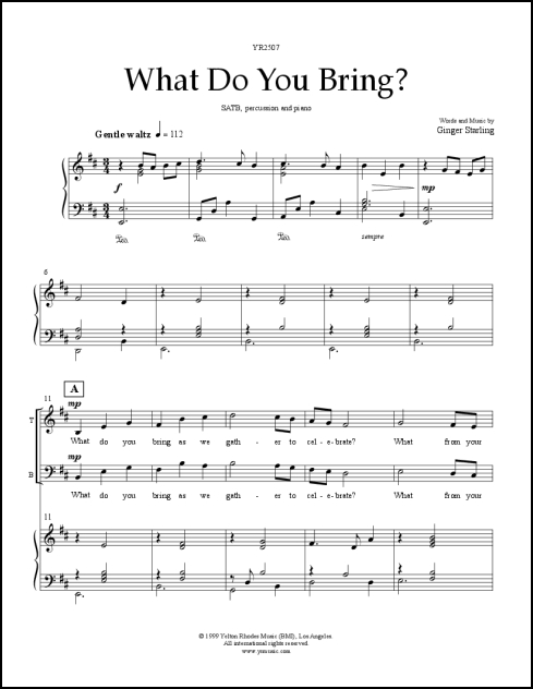 What Do You Bring? for SATB, percussion, & piano