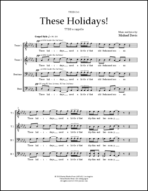 These Holidays! for TTBB, a cappella