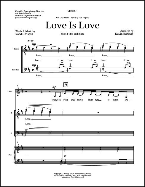 Love Is Love for Solo, TTBB Chorus & Piano