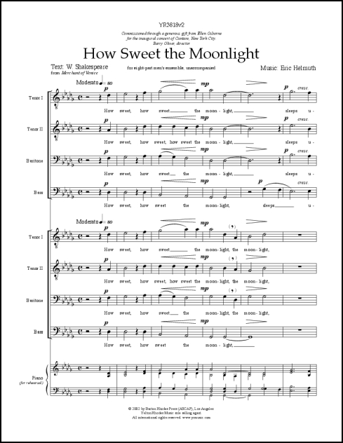 How Sweet the Moonlight (in D flat) for for eight-part men's ensemble